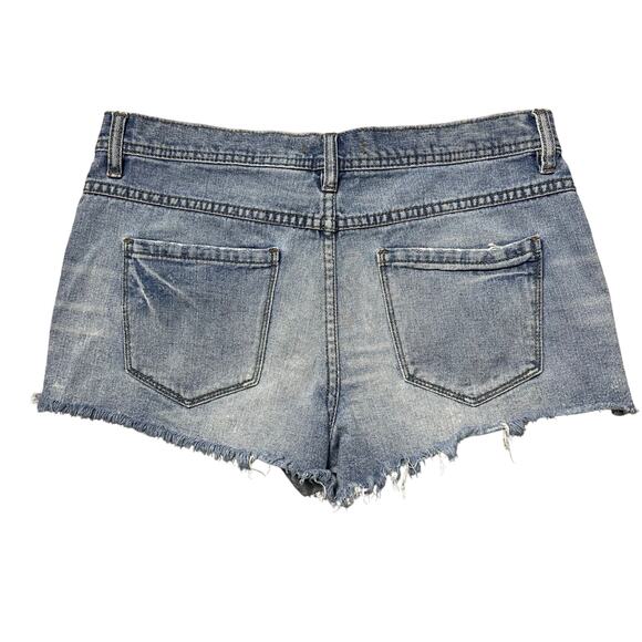 Free People Distressed Jean Shorts Button Fly - Picture 2 of 6